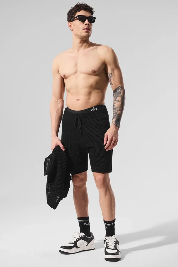 Open-Knit-Shorts – Schwarz