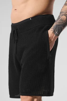 Open-Knit-Shorts – Schwarz