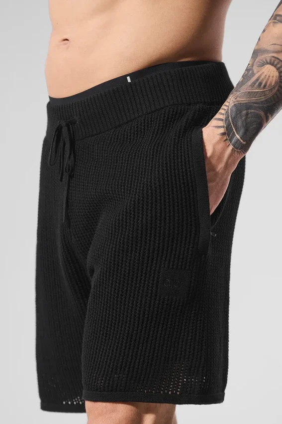 Open-Knit-Shorts – Schwarz