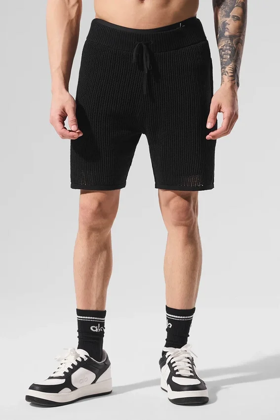Open-Knit-Shorts – Schwarz