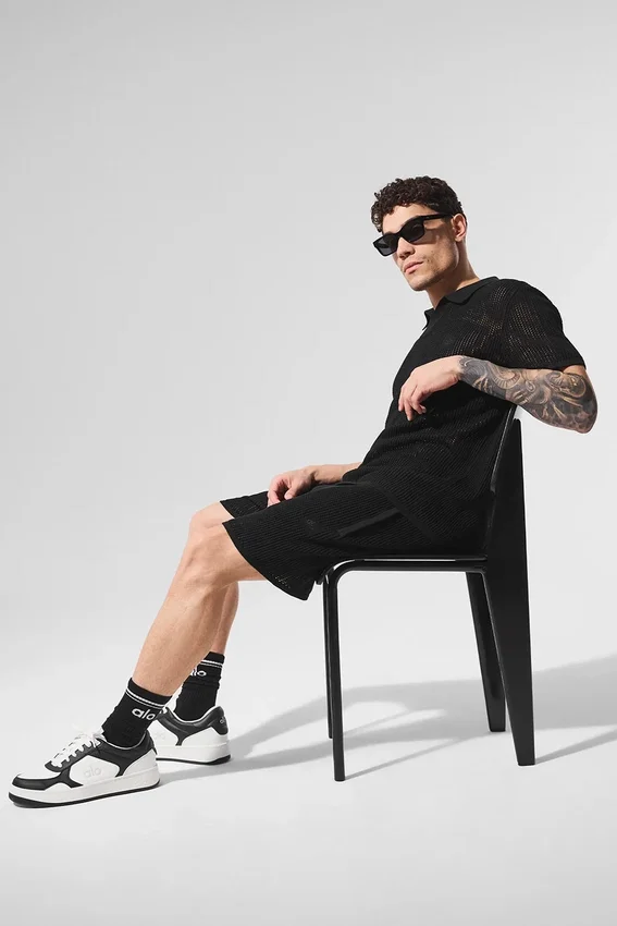 Open-Knit-Shorts – Schwarz