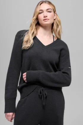 Oversized-Pullover „New Class“ aus Wolle und Kaschmir mit V-Ausschnitt – Schwarz