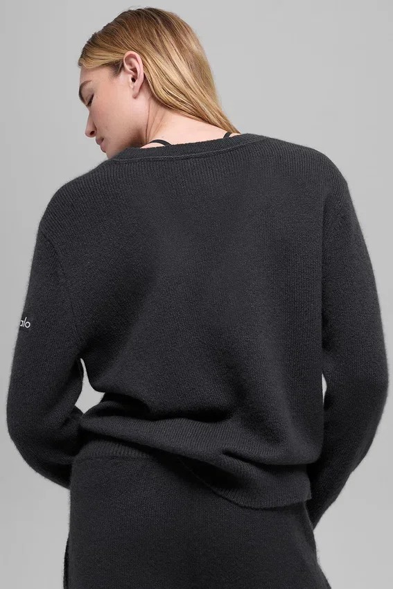 Oversized-Pullover „New Class“ aus Wolle und Kaschmir mit V-Ausschnitt – Schwarz