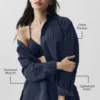 „Pinstripe Daylight“ Langarmshirt mit Knöpfen – Marineblau/Elfenbein
