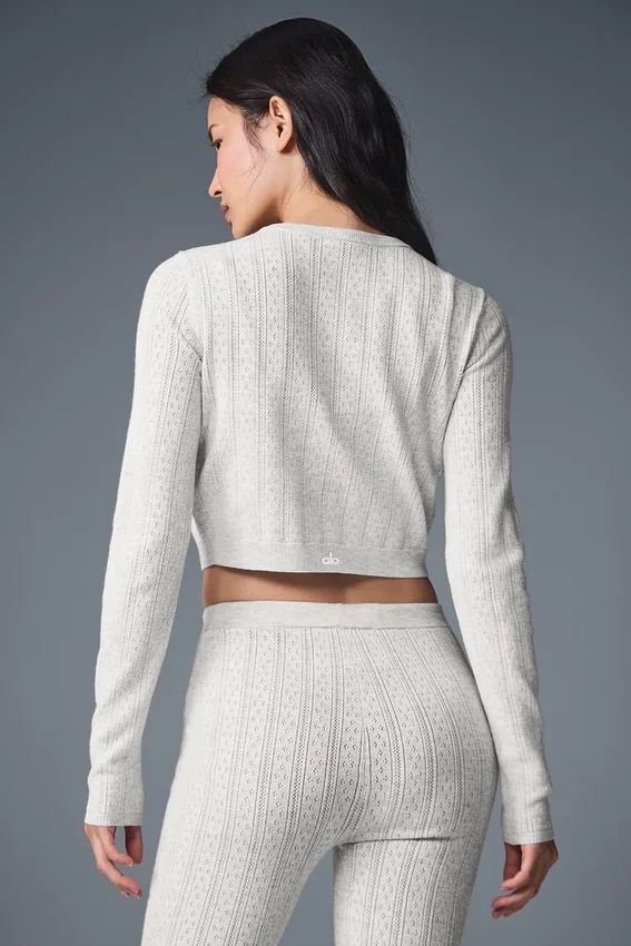 Pointelle-Pullover „Be Mine“ Cardigan – Hellgrau meliert