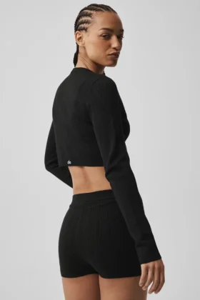 Pointelle-Pullover „Be Mine“ Cardigan – Schwarz