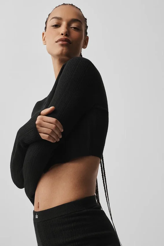 Pointelle-Pullover „Be Mine“ Cardigan – Schwarz