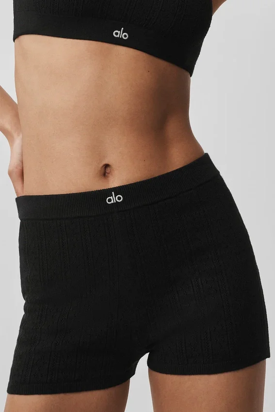 Pointelle-Pullover „Be Mine“ Hot Short – Schwarz