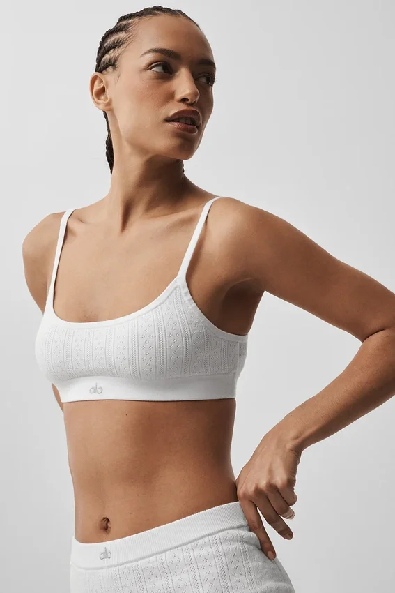 Pointelle-Pullover-BH „Be Mine“ – halbtransparent, weiß