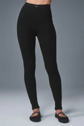 Pointelle-Pullover-Leggings „Be Mine“ mit High-Waist-Taille – Schwarz
