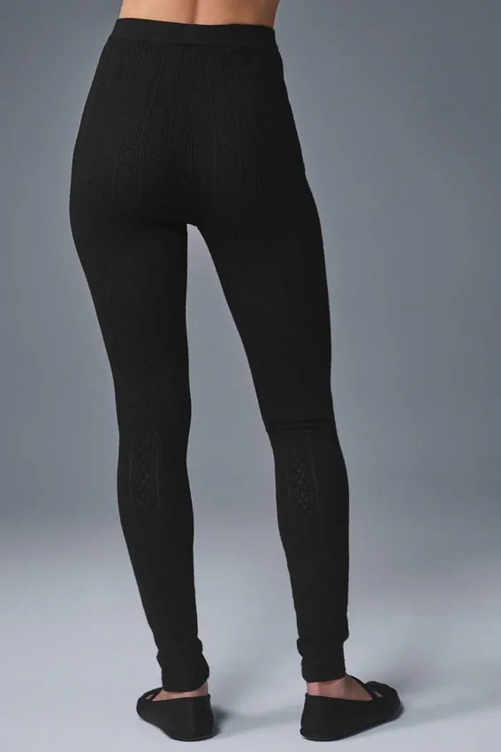 Pointelle-Pullover-Leggings „Be Mine“ mit High-Waist-Taille – Schwarz
