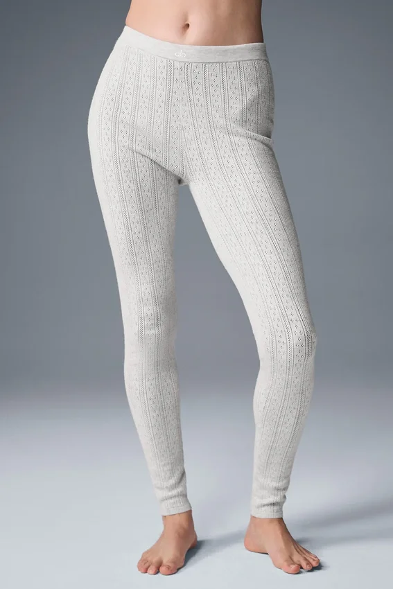 Pointelle-Pullover mit High-Waist-„Be Mine“-Leggings – Hellgrau meliert