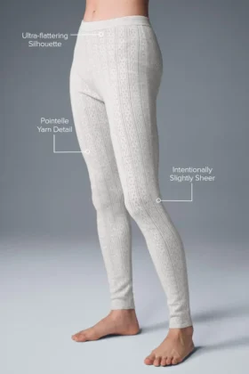 Pointelle-Pullover mit High-Waist-„Be Mine“-Leggings – Hellgrau meliert