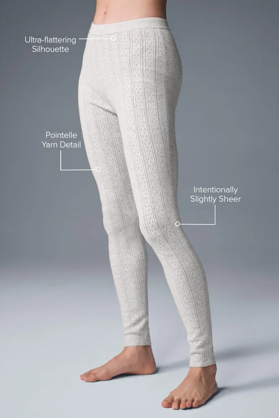 Pointelle-Pullover mit High-Waist-„Be Mine“-Leggings – Hellgrau meliert
