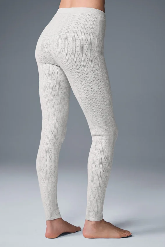 Pointelle-Pullover mit High-Waist-„Be Mine“-Leggings – Hellgrau meliert