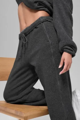 Polar-Fleece-Jogginghose „Retreat“ mit High-Waist – Dunkelgrau meliert