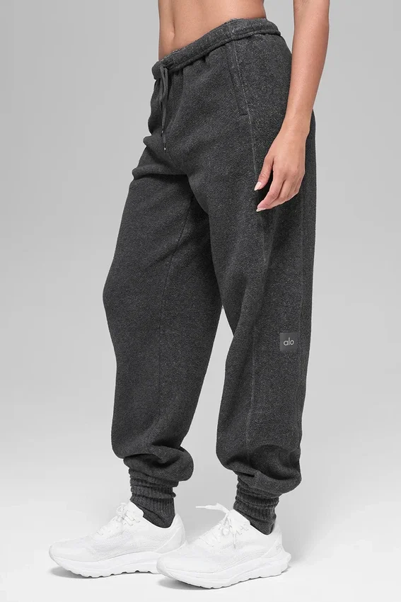 Polar-Fleece-Jogginghose „Retreat“ mit High-Waist – Dunkelgrau meliert
