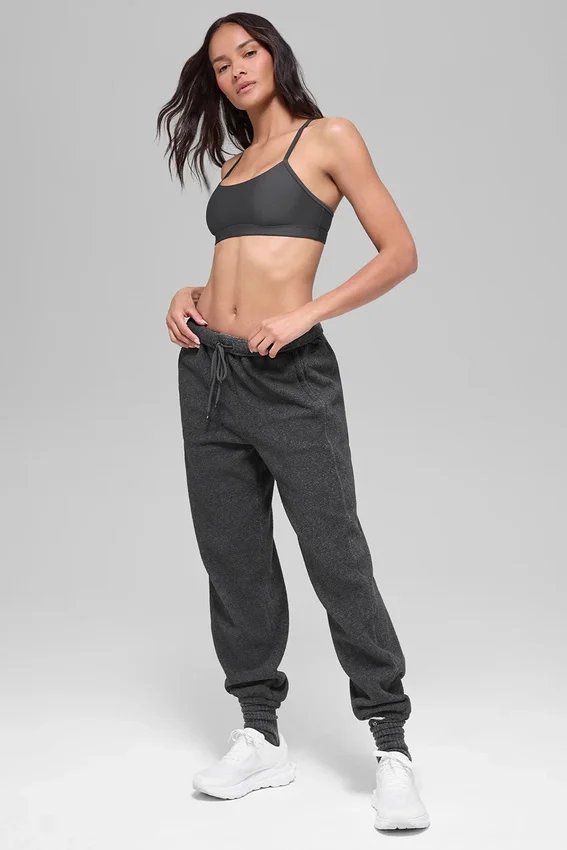 Polar-Fleece-Jogginghose „Retreat“ mit High-Waist – Dunkelgrau meliert