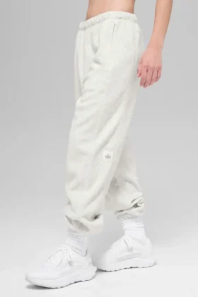 Polar-Fleece-Jogginghose „Retreat“ mit High-Waist – Weiß meliert