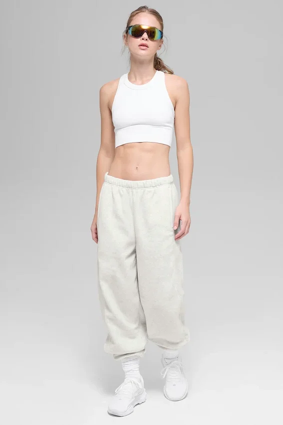 Polar-Fleece-Jogginghose „Retreat“ mit High-Waist – Weiß meliert