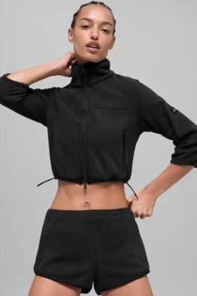 Polar Fleece Retreat Cropped-Jacke – Schwarz