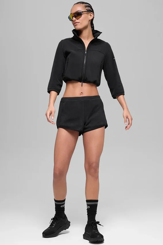 Polar Fleece Retreat Cropped-Jacke – Schwarz