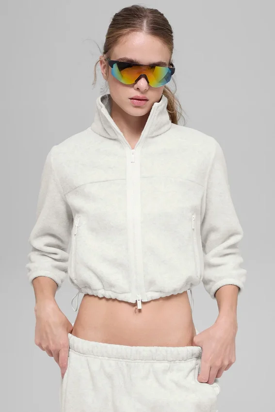 Polar Fleece Retreat Cropped-Jacke – Weiß-Meliert-Grau
