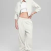 Polar Fleece Retreat Cropped-Jacke – Weiß-Meliert-Grau