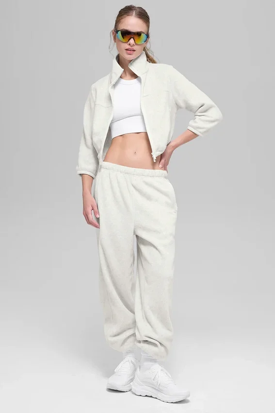 Polar Fleece Retreat Cropped-Jacke – Weiß-Meliert-Grau