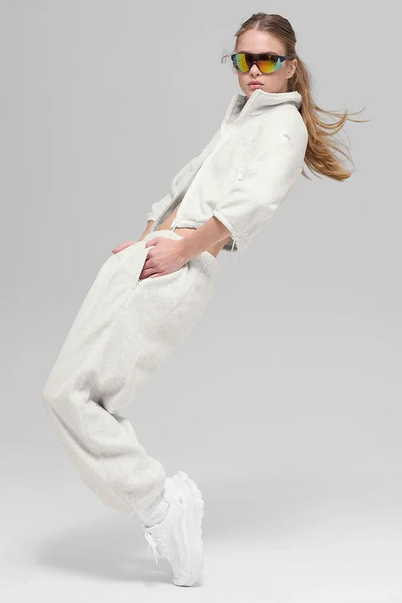 Polar Fleece Retreat Cropped-Jacke – Weiß-Meliert-Grau