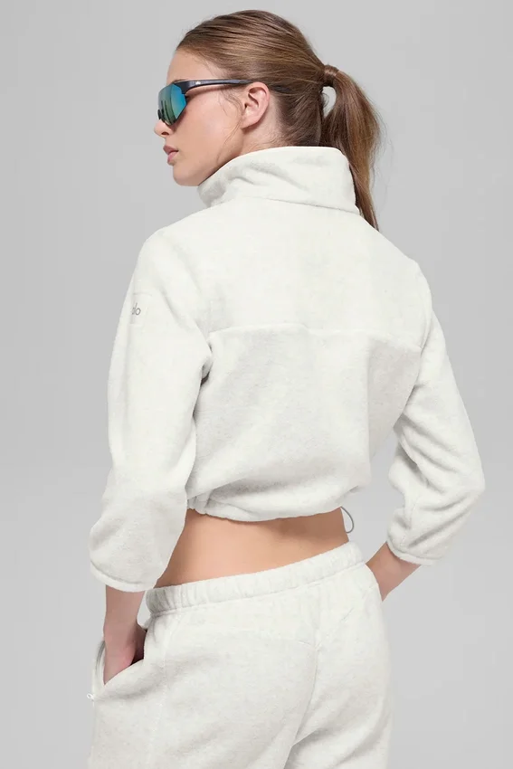 Polar Fleece Retreat Cropped-Jacke – Weiß-Meliert-Grau