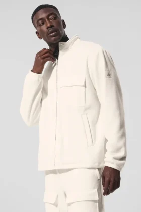 Polar Fleece Ridge Jacke mit durchgehendem Reißverschluss – Elfenbein
