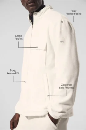 Polar Fleece Ridge Jacke mit durchgehendem Reißverschluss – Elfenbein