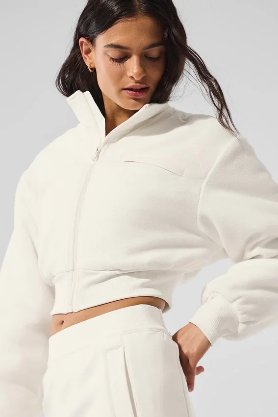 Polarfleece-Jacke „Wintry Mix“ in verkürzter Länge – Elfenbein