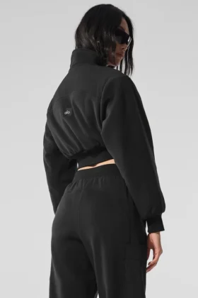 Polarfleece-Jacke „Wintry Mix“ in verkürzter Länge – Schwarz