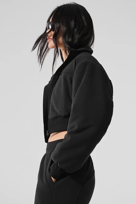 Polarfleece-Jacke „Wintry Mix“ in verkürzter Länge – Schwarz