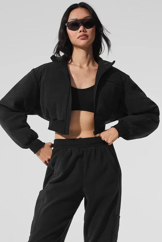 Polarfleece-Jacke „Wintry Mix“ in verkürzter Länge – Schwarz