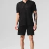 Polohemd mit offenem Strickmuster – Schwarz