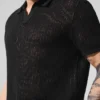 Polohemd mit offenem Strickmuster – Schwarz