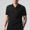 Polohemd mit offenem Strickmuster – Schwarz