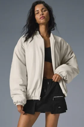 Premier-Bomberjacke aus Kunstleder – Bone