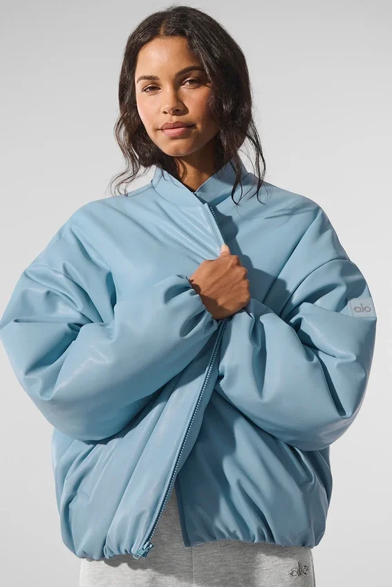 Premier-Bomberjacke aus Kunstleder – Celestial Blue