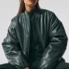Premier-Bomberjacke aus Kunstleder – Charcoal Green