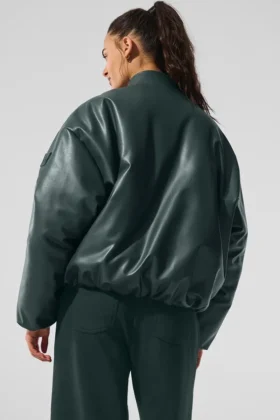 Premier-Bomberjacke aus Kunstleder – Charcoal Green
