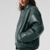 Premier-Bomberjacke aus Kunstleder – Charcoal Green