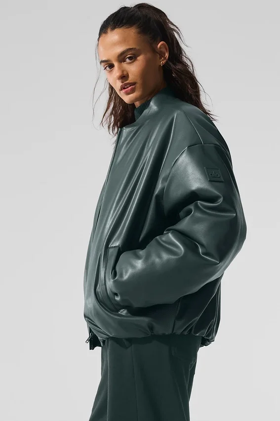 Premier-Bomberjacke aus Kunstleder – Charcoal Green