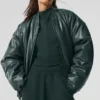 Premier-Bomberjacke aus Kunstleder – Charcoal Green