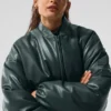 Premier-Bomberjacke aus Kunstleder – Charcoal Green