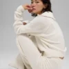 Pullover aus Kaschmir-Plüsch mit Waffelmuster und 1/4-Reißverschluss – Elfenbein