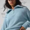 Pullover aus weichem Kaschmir-Waffelpiqué mit 1/4-Reißverschluss – Celestial Blue Heather